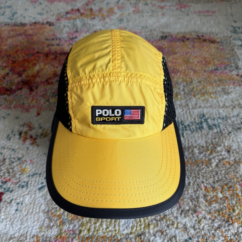 VINTAGE Ralph Lauren Polo Sport Mesh Nylon Yellow Cap Hat POLO SPORT Made In USA